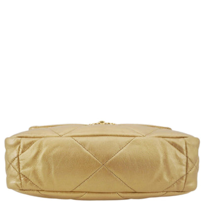 CHANEL 19 Flap Quilted Lambskin Leather Shoulder Bag Metallic Gold