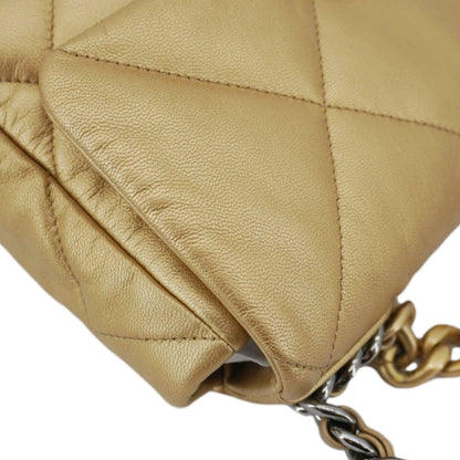 CHANEL 19 Flap Quilted Lambskin Leather Shoulder Bag Metallic Gold