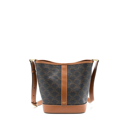 Celine Small Bucket Purse Triomphe Canvas/Leather Tan