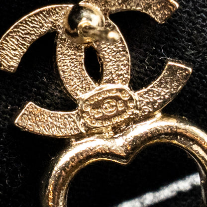 Chanel CC Heart Earrings Crystal Light Gold Tone