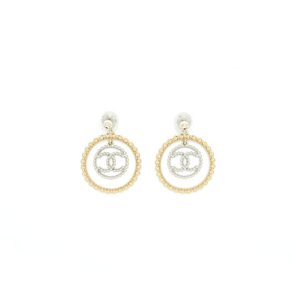 Chanel Giant CC Logo And Round Earrings Silver/Light Gold Tone