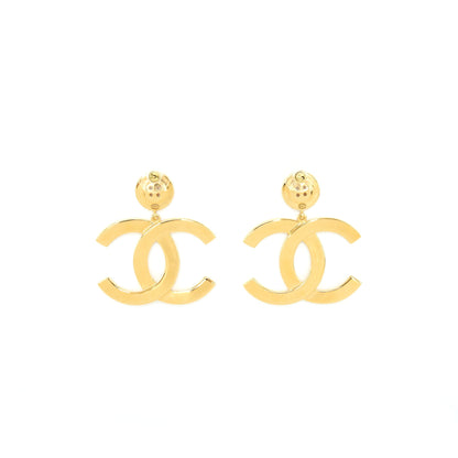 Chanel Giant CC Logo Earrings Gold Tone