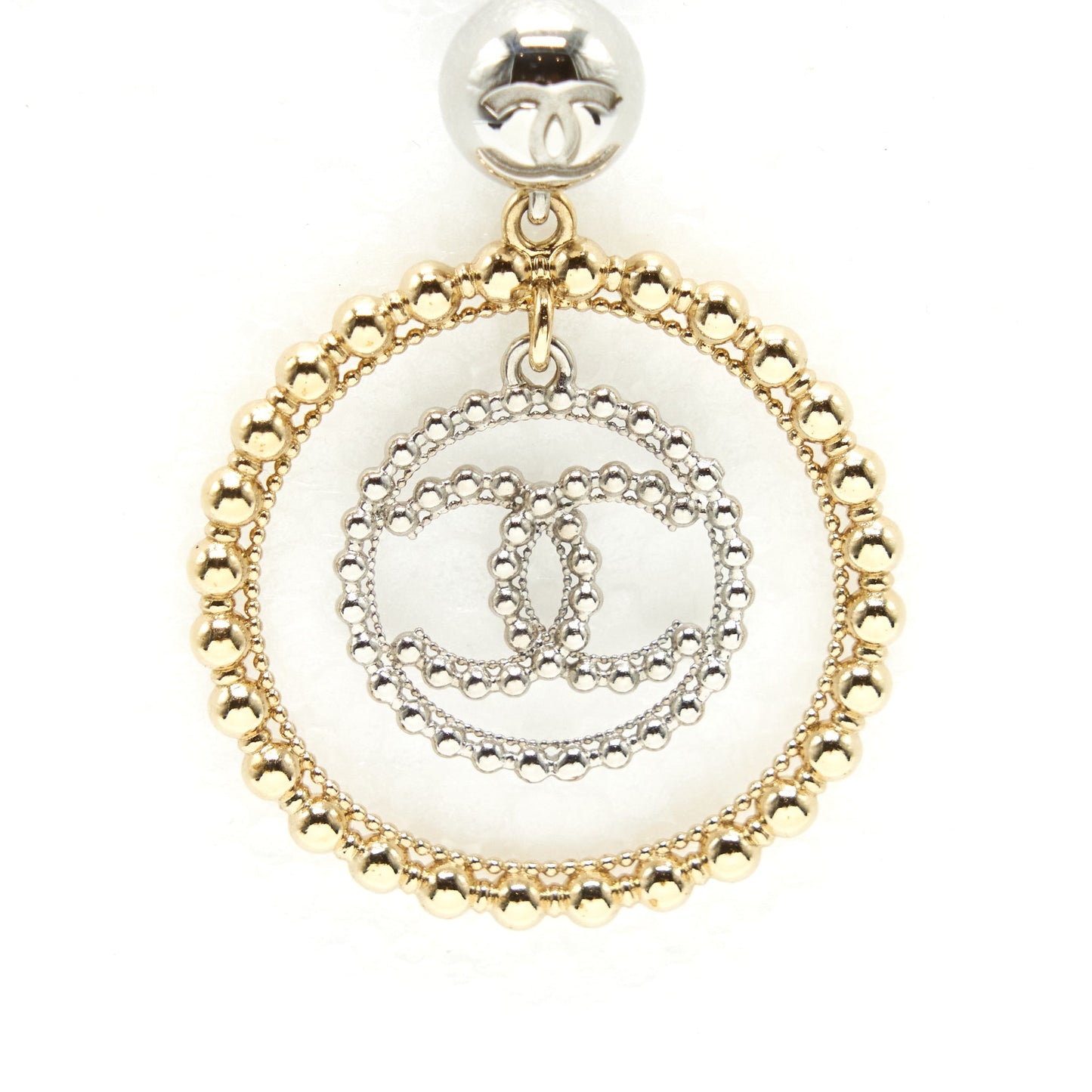 Chanel Giant CC Logo And Round Earrings Silver/Light Gold Tone