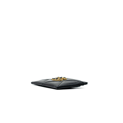 Chanel 19 Card Holder Lambskin Black/Pink GHW (Microchip)