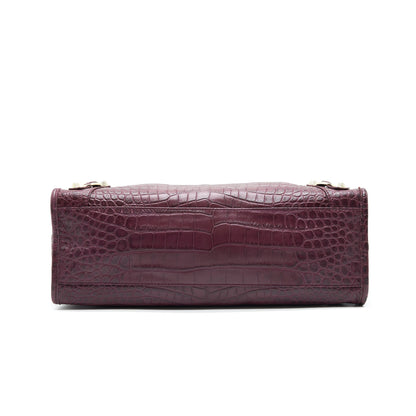 BALENCIAGA MEDIUM GIANT Purse BURGUNDY CROCODILE EMBOSSED LEATHER