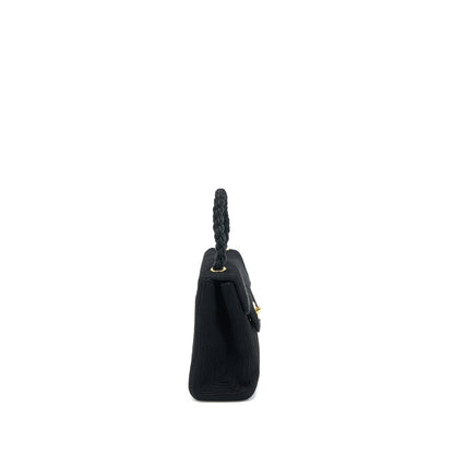 Chanel Vintage Top Handle Flap Bag Woven Silk Black GHW