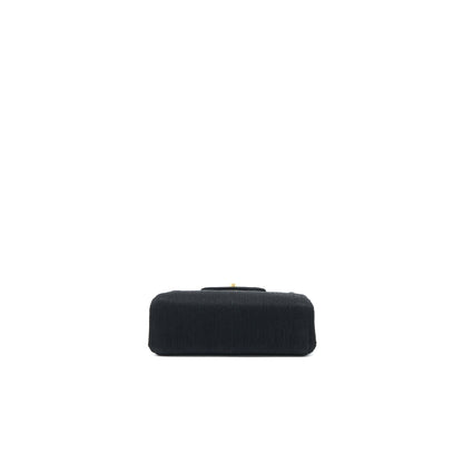 Chanel Vintage Top Handle Flap Bag Woven Silk Black GHW