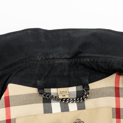 Burberry Size 48 Sandringham Short Trench Coat Cotton Black