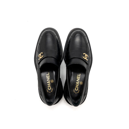 Chanel size 36.5 CC logo loafer black GHW