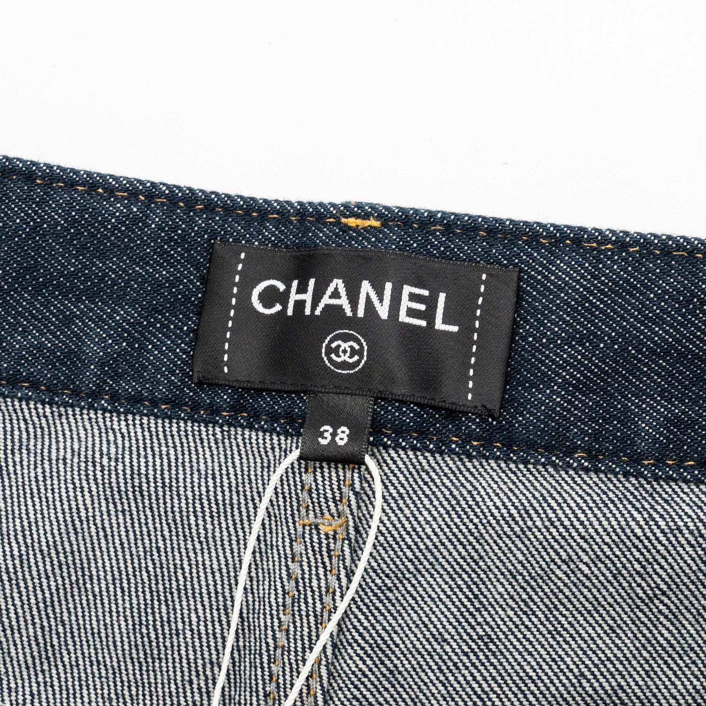 Chanel Size 38 CC Logo Washed Out Denim Jeans Cotton Dark Blue