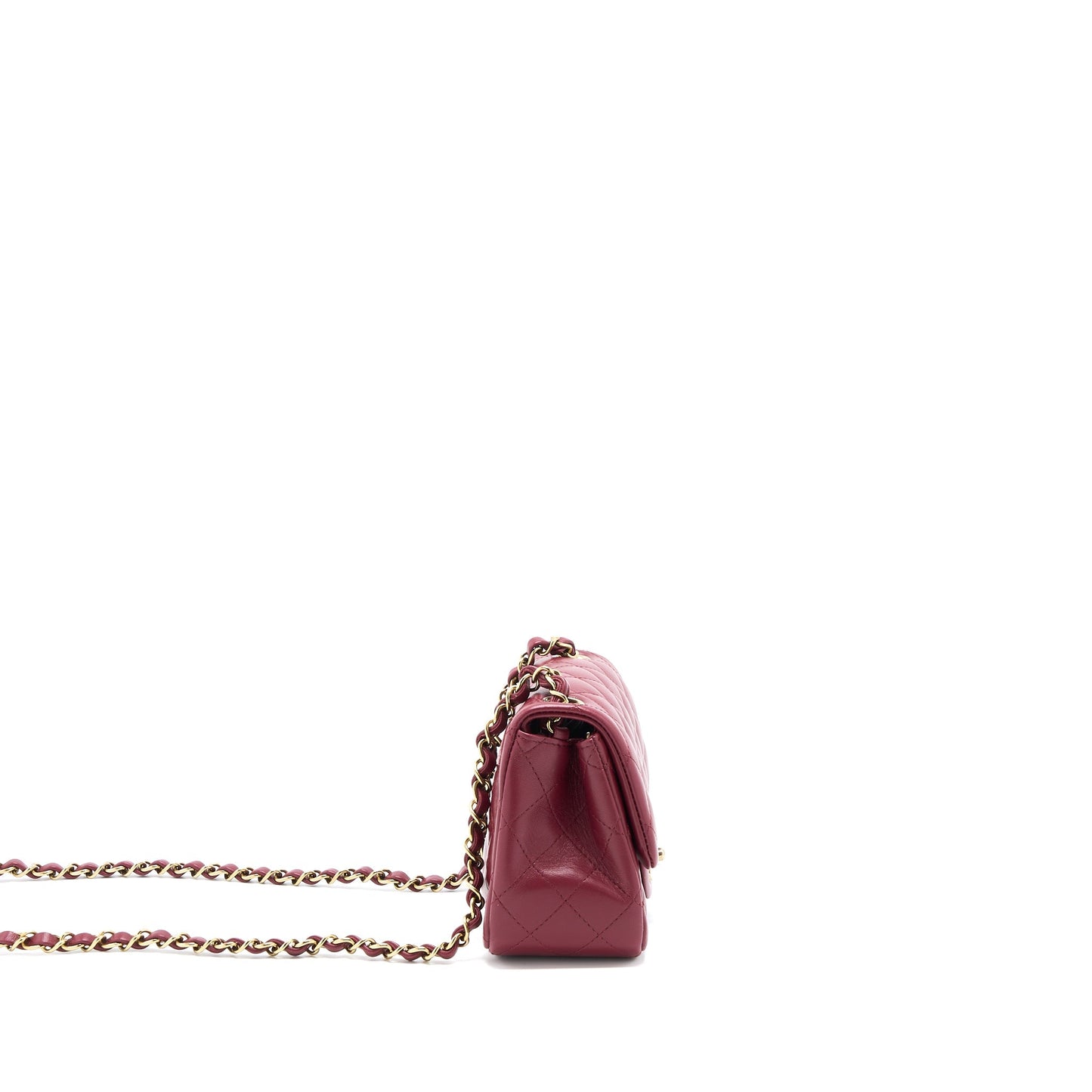 Chanel 22A Mini Square Flap Bag Lambskin Burgundy LGHW (Microchip)
