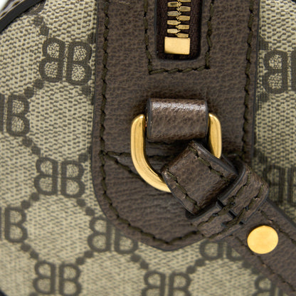 Balenciaga X Gucci Bowling Purse Canvas/Leather Brown Brushed