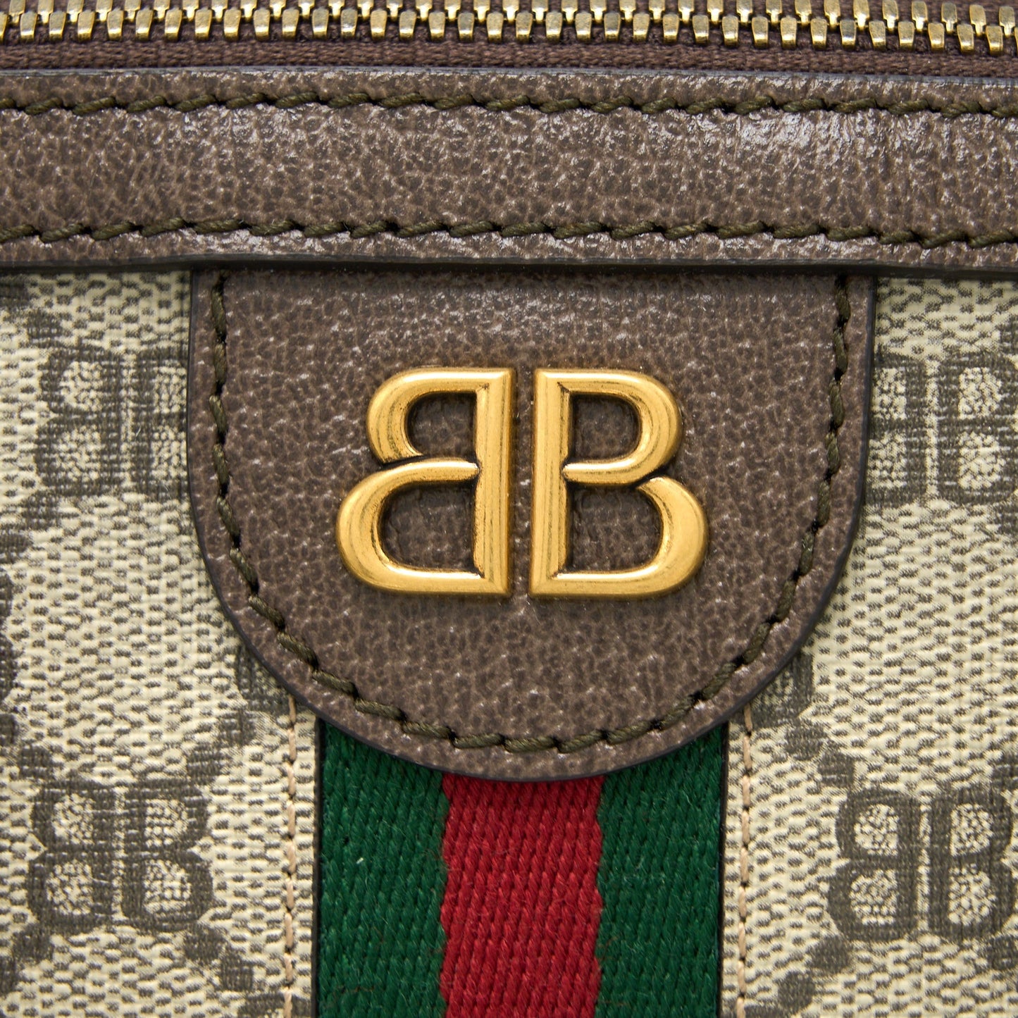 Balenciaga X Gucci Bowling Purse Canvas/Leather Brown Brushed