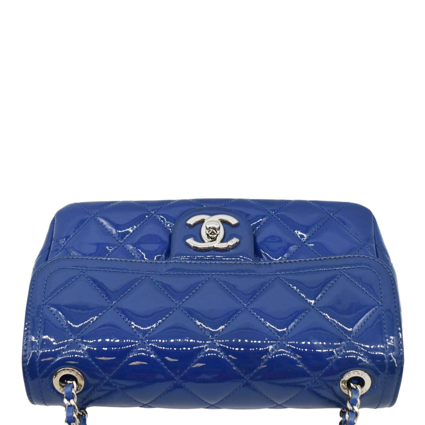 CHANEL Coco Shine Flap Small Quilted Patent Leather Shoulder Bag Blue