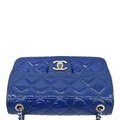 CHANEL Coco Shine Flap Small Quilted Patent Leather Shoulder Bag Blue