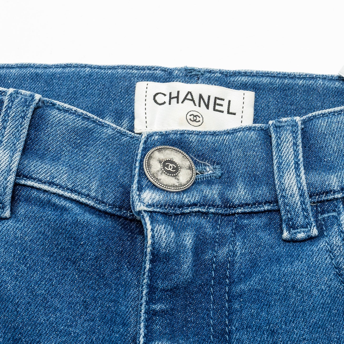 Chanel Size 36 21P Logo Embossed Jeans Cotton Blue