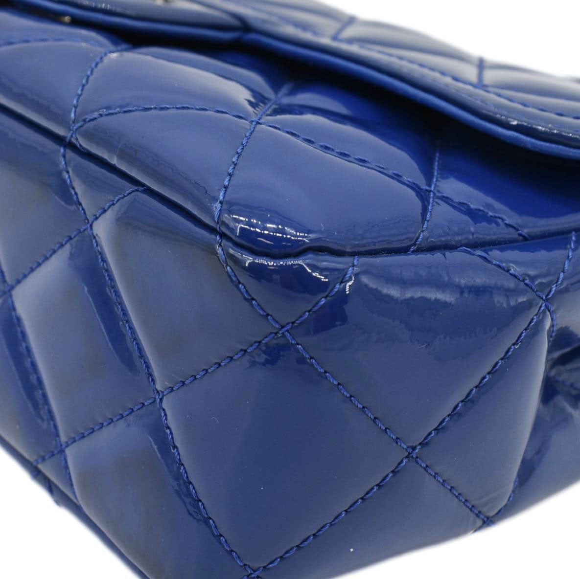 CHANEL Coco Shine Flap Small Quilted Patent Leather Shoulder Bag Blue