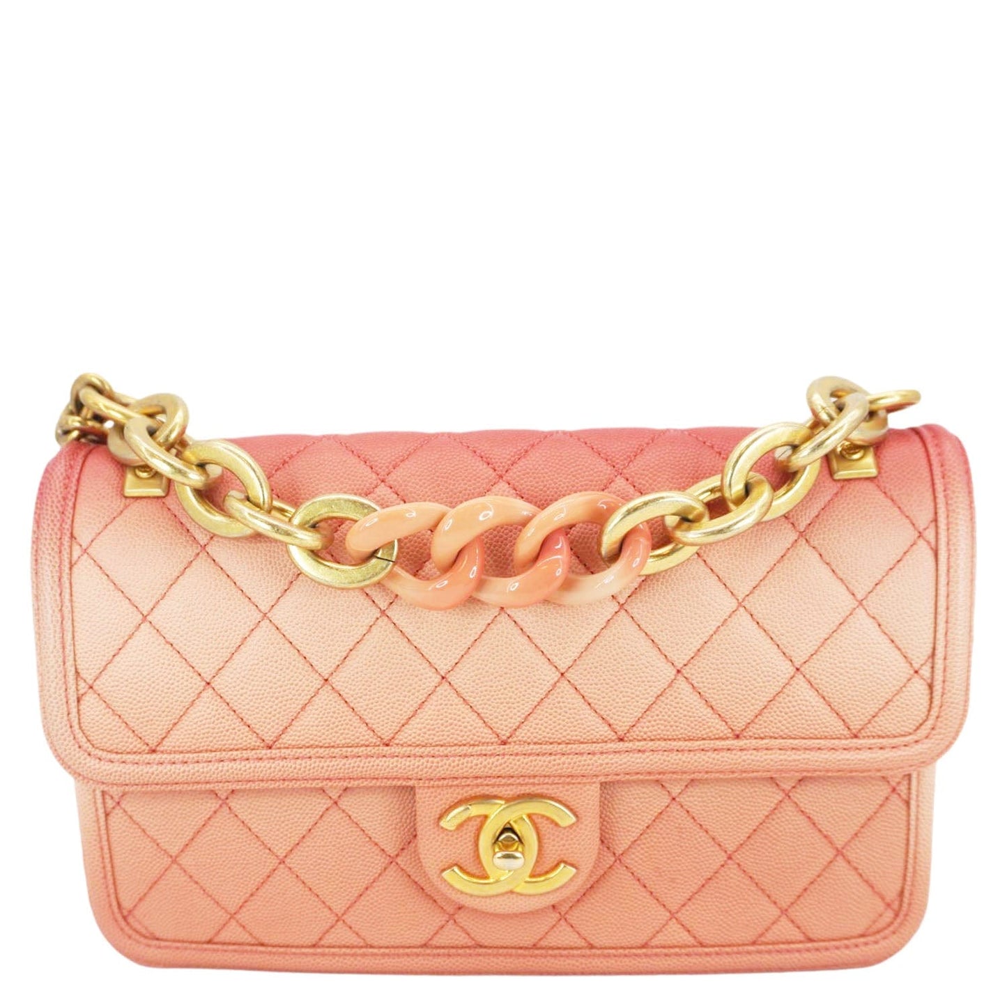 CHANEL Sunset On The Sea Flap Caviar Leather Shoulder Bag Coral