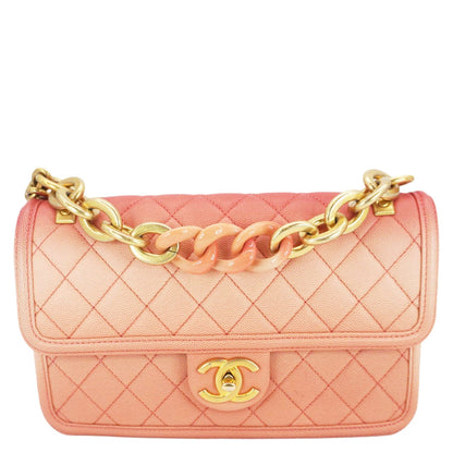 CHANEL Sunset On The Sea Flap Caviar Leather Shoulder Bag Coral