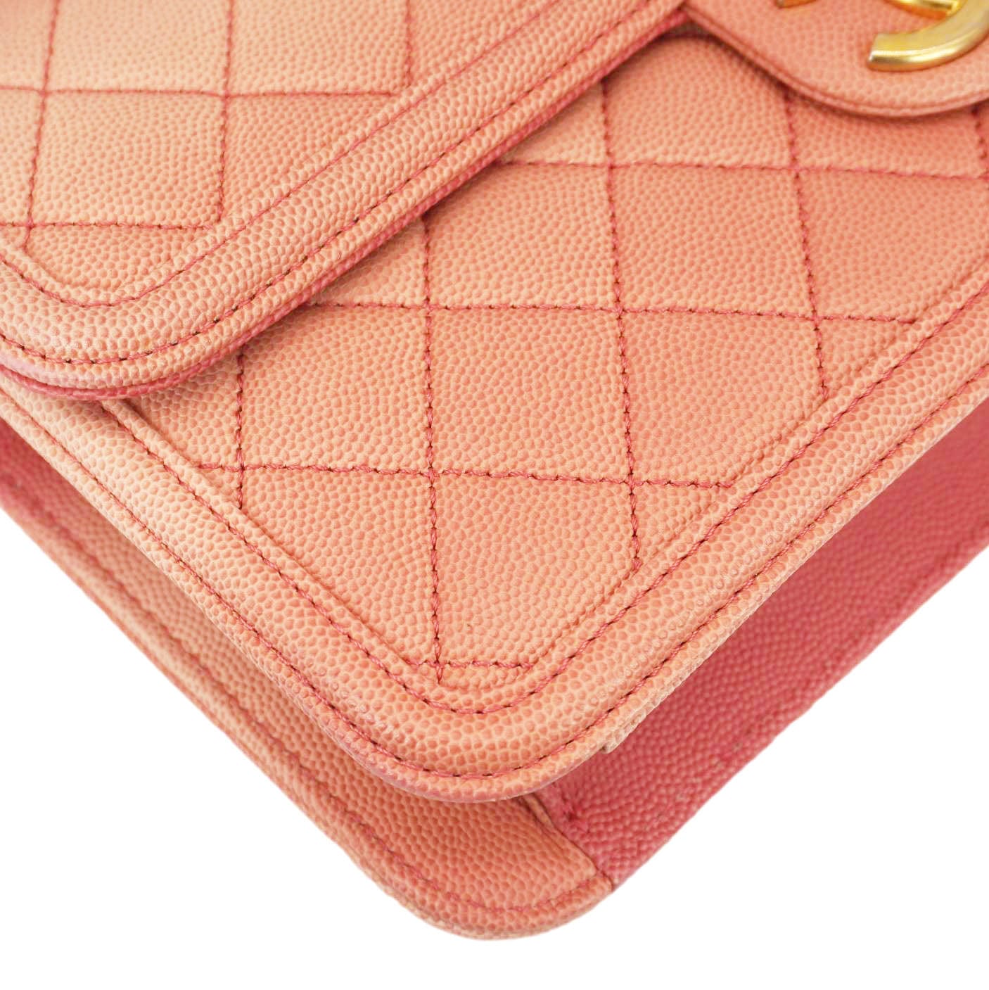 CHANEL Sunset On The Sea Flap Caviar Leather Shoulder Bag Coral