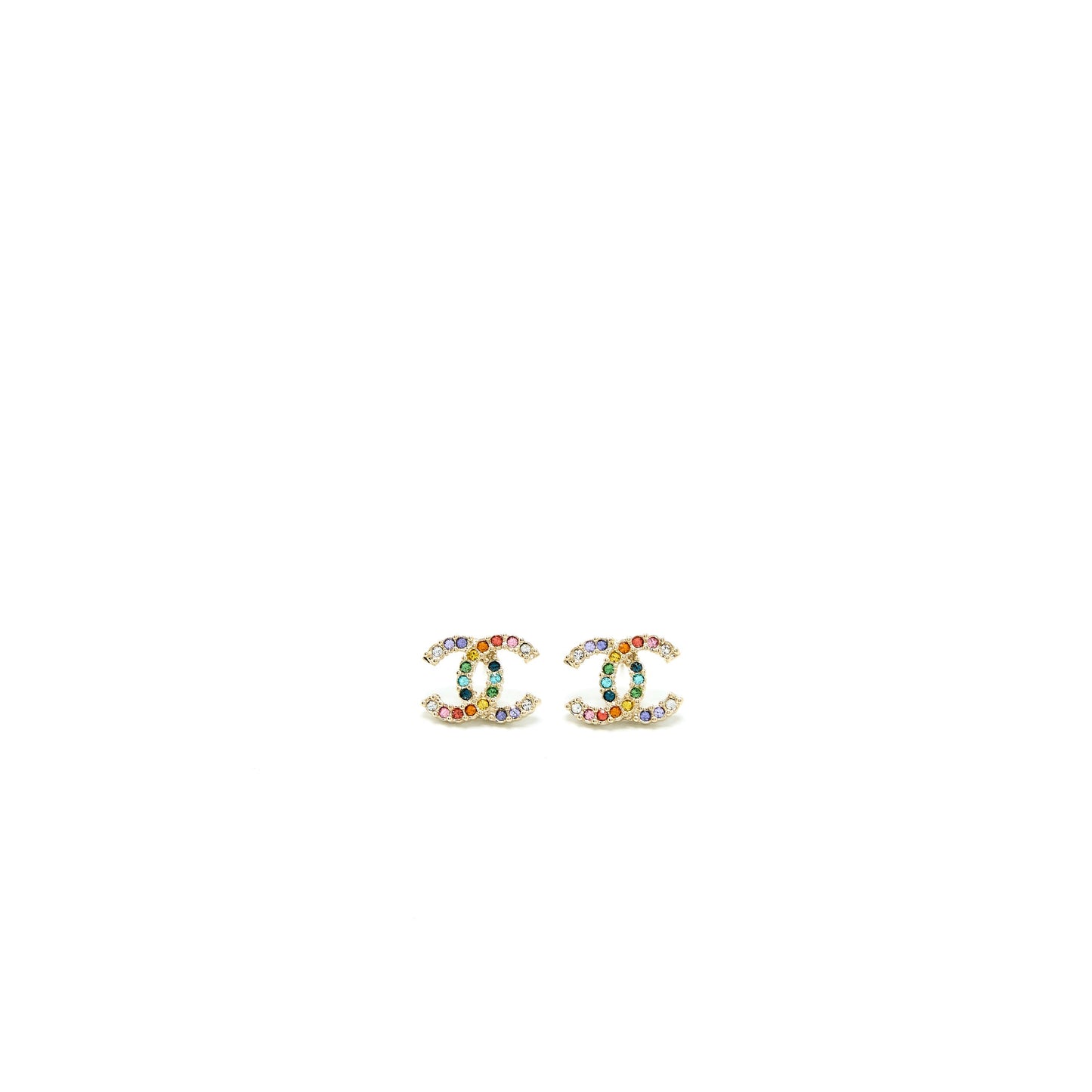 Chanel CC Logo Crystal Rainbow Earrings
