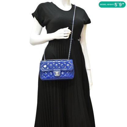 CHANEL Coco Shine Flap Small Quilted Patent Leather Shoulder Bag Blue