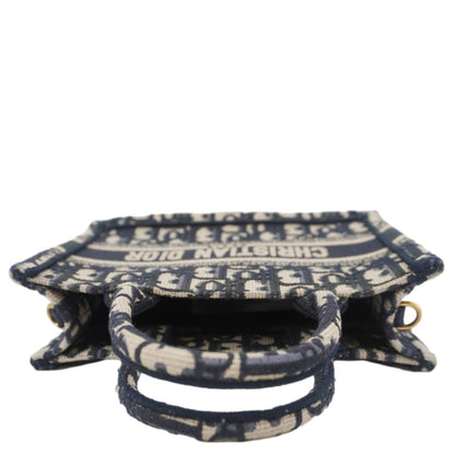CHRISTIAN DIOR Book Mini Oblique Embroidery Canvas Shoulder Bag Blue