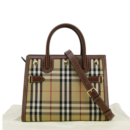 Luxury Burberry Title Mini Vintage Check Canvas Two Handle Shoulder Bag Brown