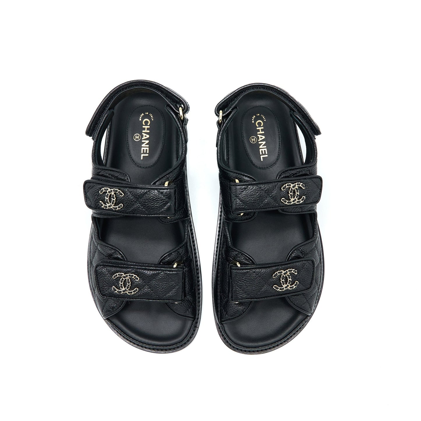 Chanel Size 36 Dad Sandals Leather Black Light Gold Tone