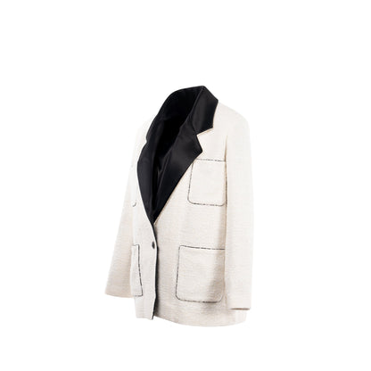 Chanel size 34 22P cotton and silk tweed jacket black / white