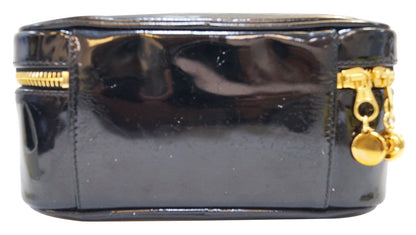 CHANEL CC Black Patent Leather 2way Vanity Case Cosmetic Bag