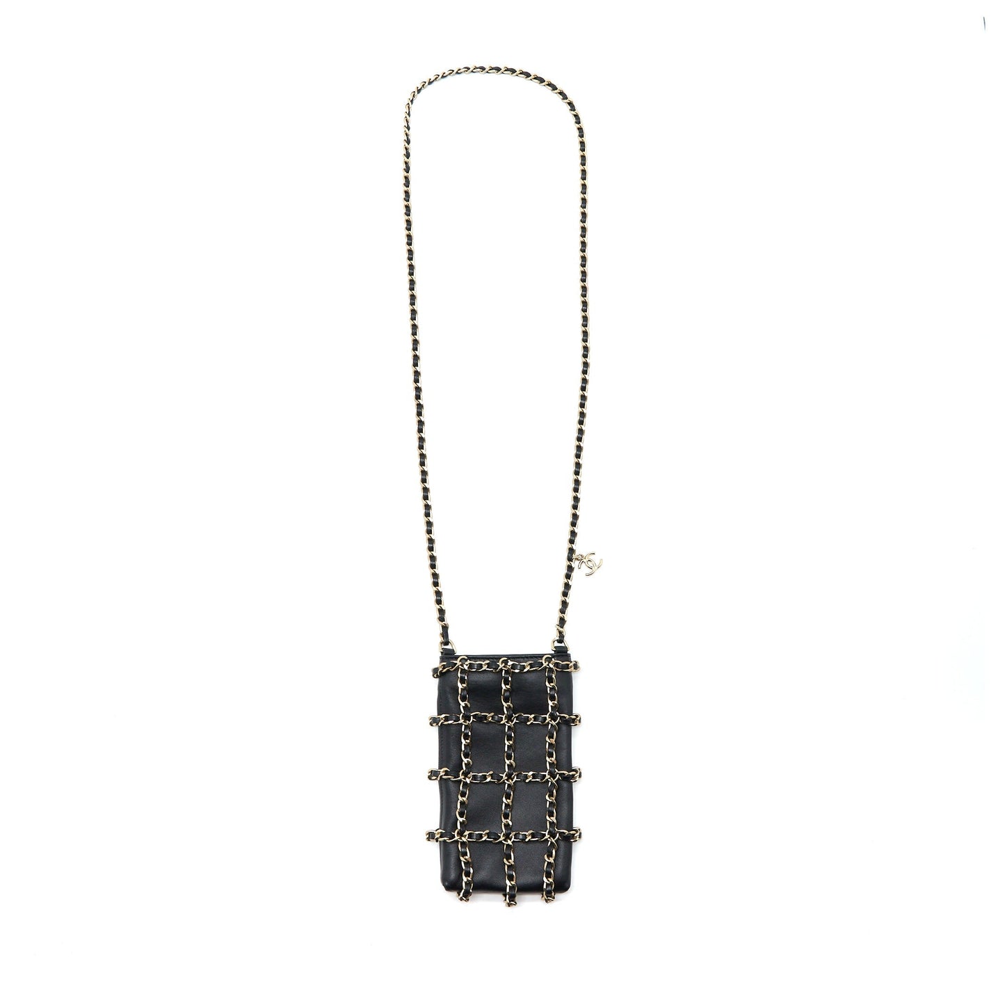 Chanel Phone Pouch with Chain Lambskin Black LGHW