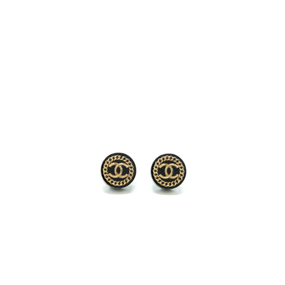 Chanel Round CC Logo Earrings Black/Gold