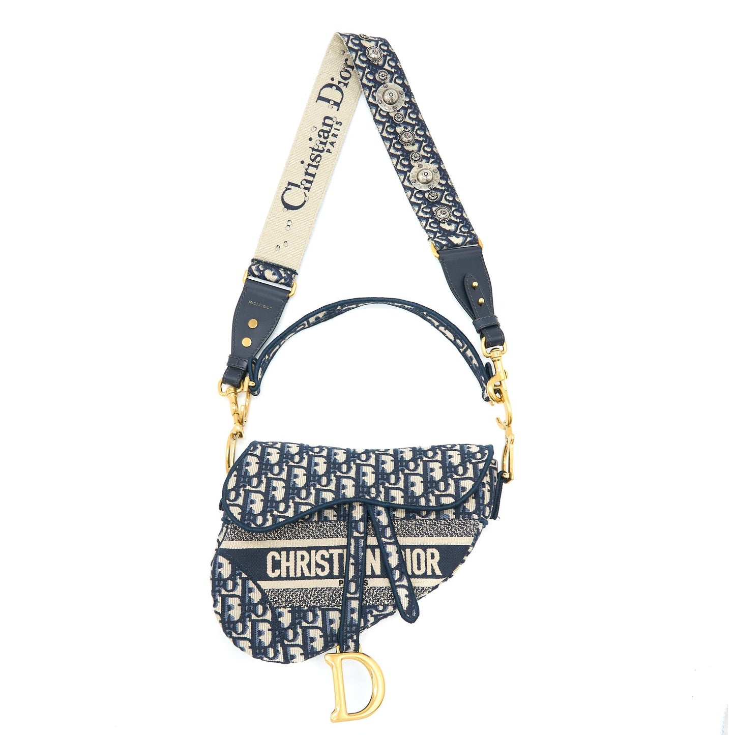 Dior Saddle Purse Blue Oblique Embroidery Brushed with Dior Strap