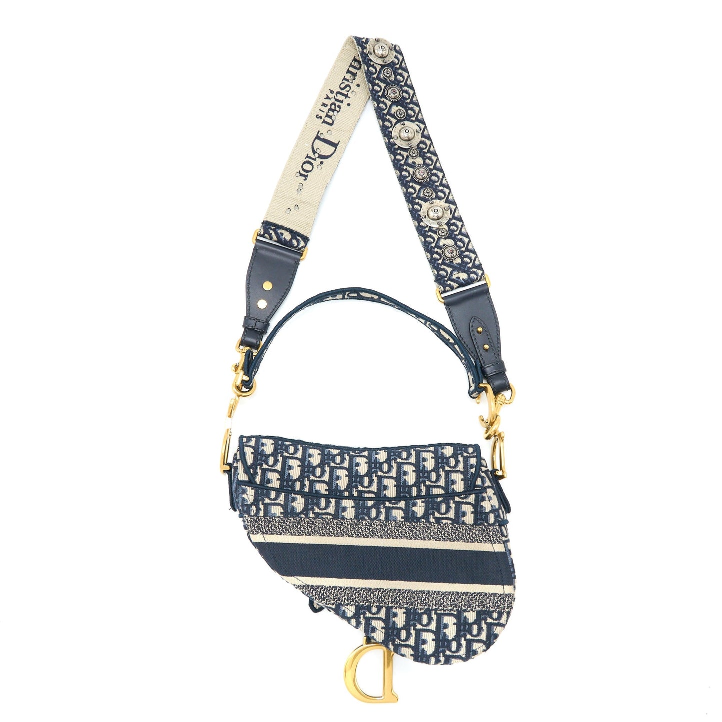 Dior Saddle Purse Blue Oblique Embroidery Brushed with Dior Strap
