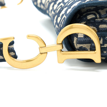 Dior Saddle Purse Blue Oblique Embroidery Brushed with Dior Strap