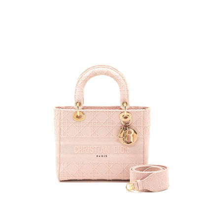 Dior Lady Medium Lady D-Lite Purse Cannage Embroidery Rosewood Pink Hardware