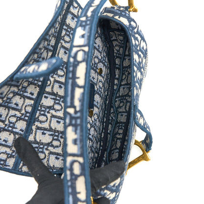 Dior Saddle Purse Blue Oblique Embroidery Brushed with Dior Strap