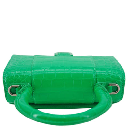 BALENCIAGA Hourglass Leather Tote Crossbody Bag Green