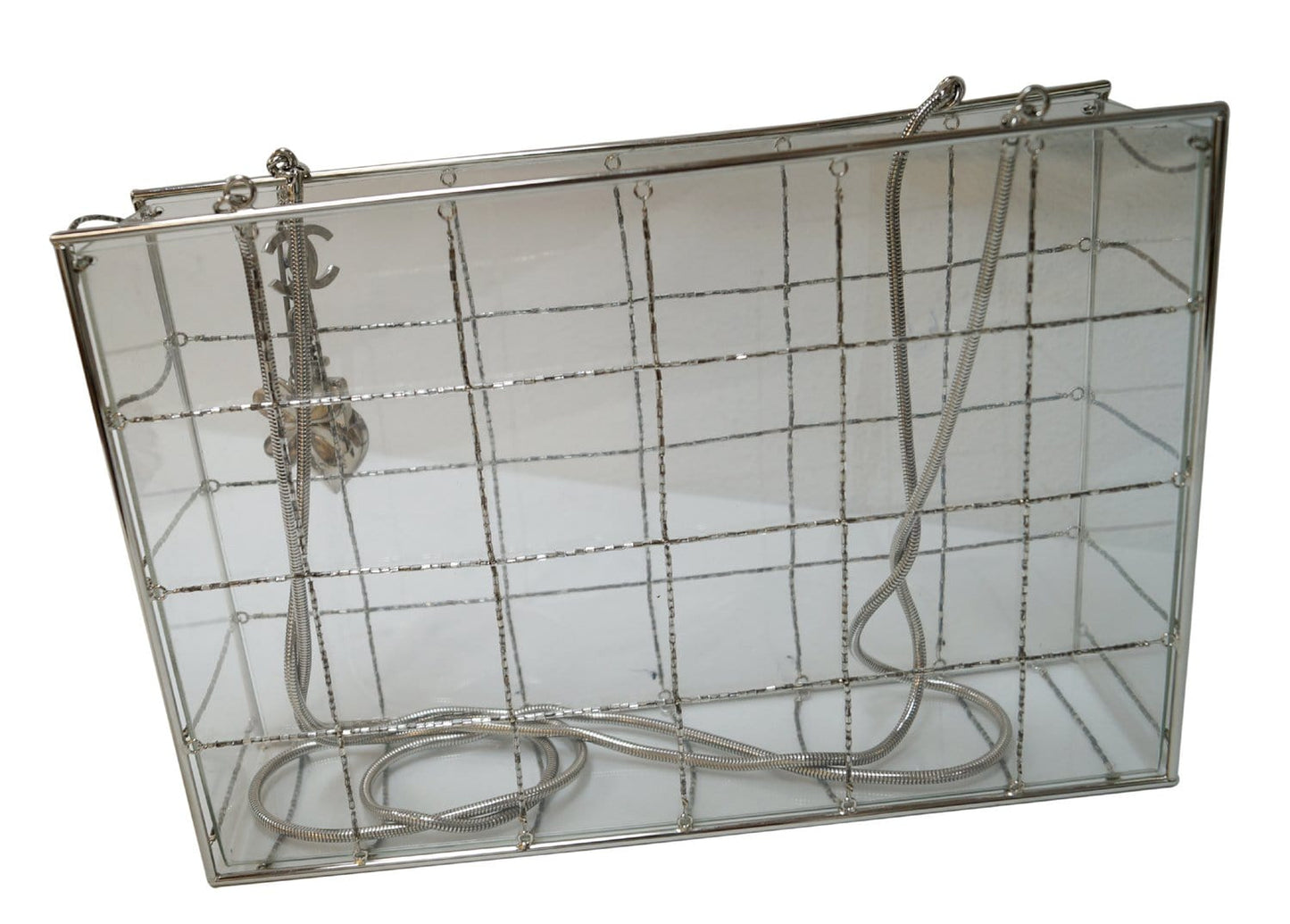 CHANEL Plastic Box Chain Grid Clear Shoulder Bag Rare