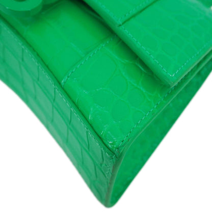 BALENCIAGA Hourglass Leather Tote Crossbody Bag Green