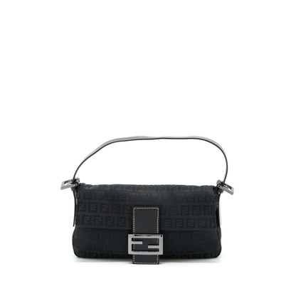 Fendi Zucca Baguette Canvas Black With Silver Hardware