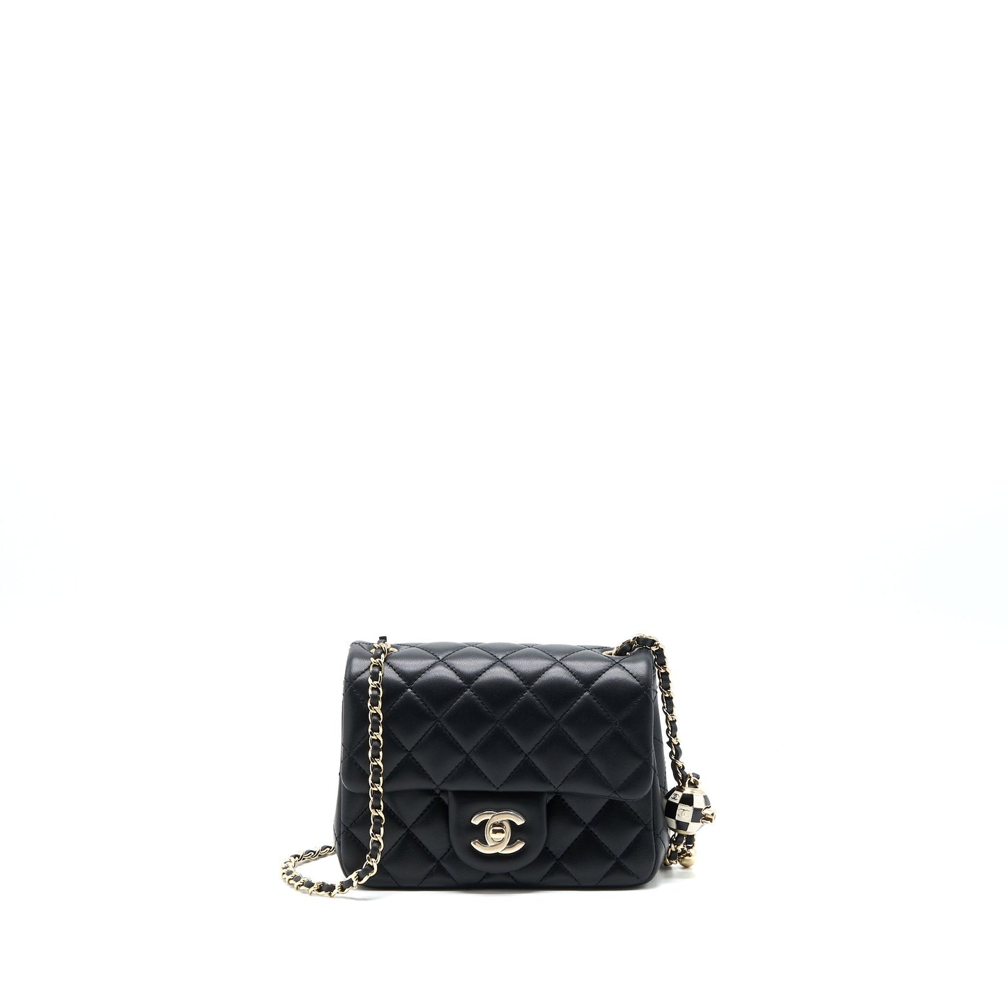 Chanel 23C Pearl Crush Mini Square Flap Bag Lambskin Black LGHW (Microchip)