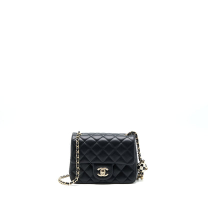 Chanel 23C Pearl Crush Mini Square Flap Bag Lambskin Black LGHW (Microchip)