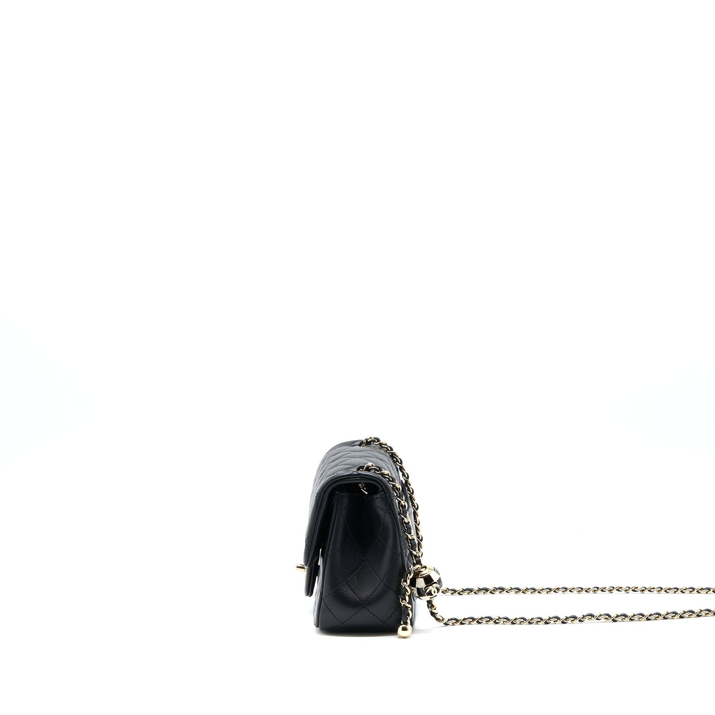 Chanel 23C Pearl Crush Mini Square Flap Bag Lambskin Black LGHW (Microchip)