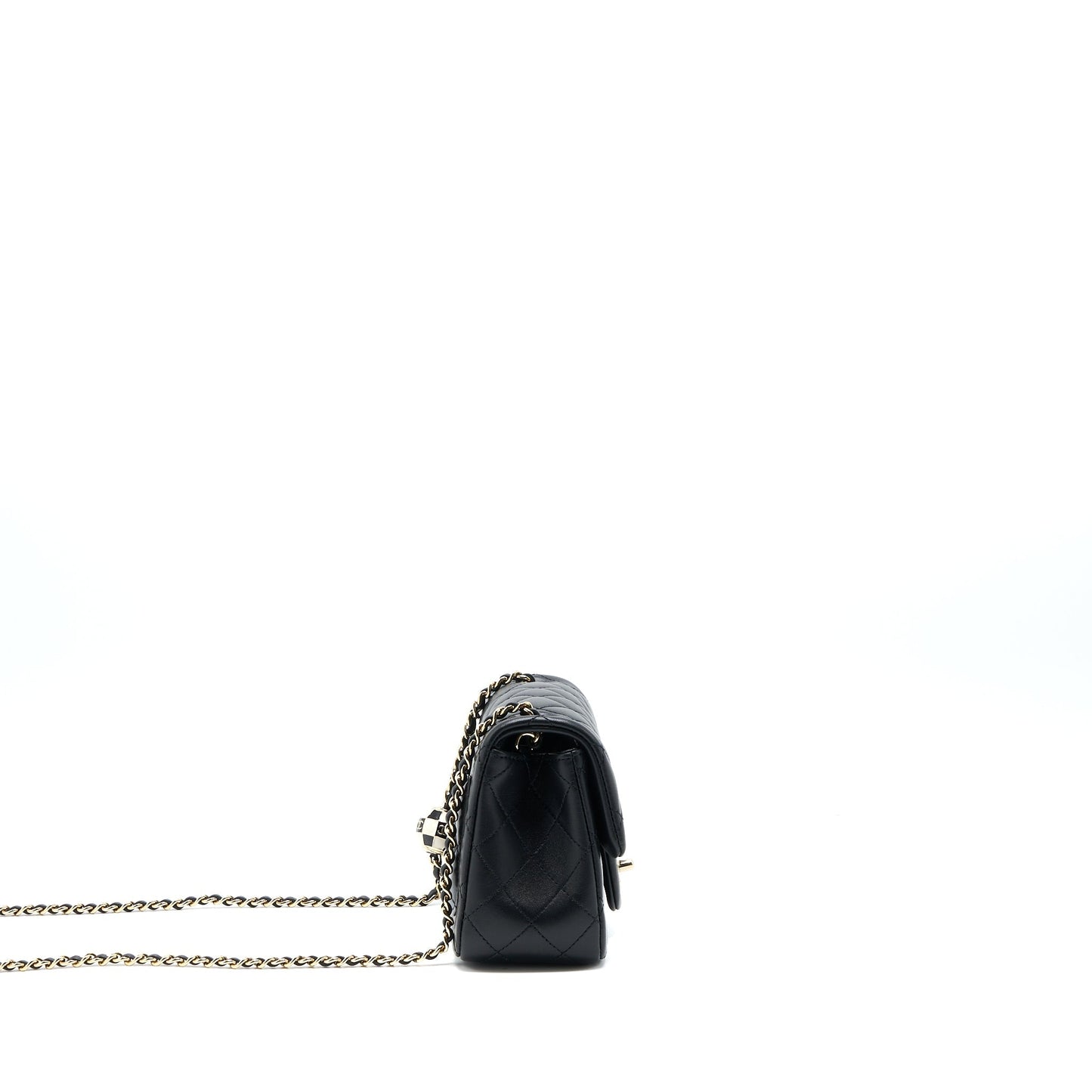 Chanel 23C Pearl Crush Mini Square Flap Bag Lambskin Black LGHW (Microchip)