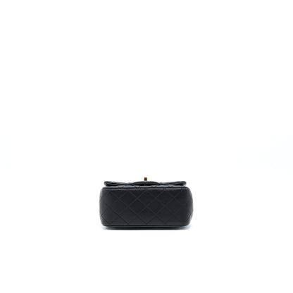 Chanel 23C Pearl Crush Mini Square Flap Bag Lambskin Black LGHW (Microchip)