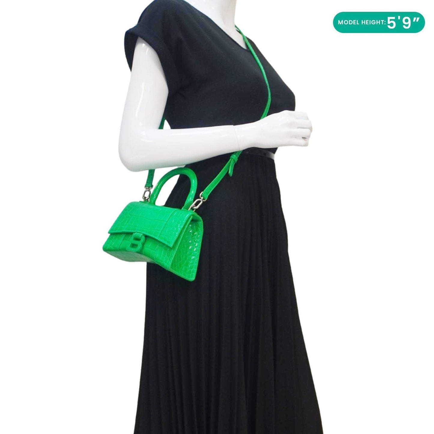 BALENCIAGA Hourglass Leather Tote Crossbody Bag Green