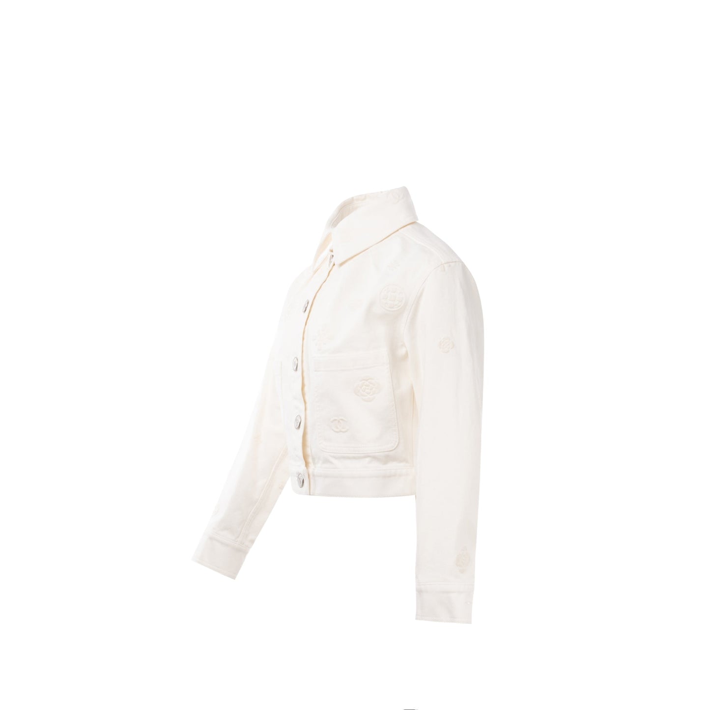 Chanel size 34 21P Camellia Jacket Cotton White