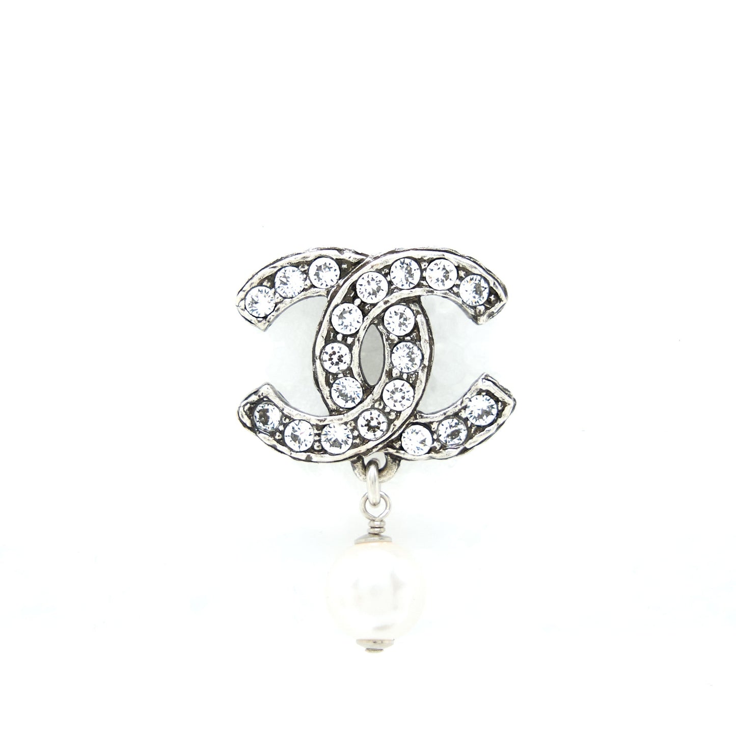 Chanel Crystal CC Earrings With Dropping Pearl SHW